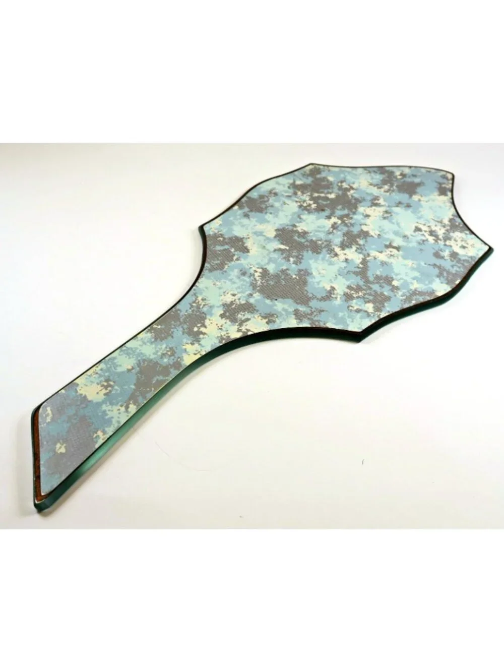 Art Deco Frameless Vanity Hand Mirror Abstract Atomic Backing c.1930s-1940s